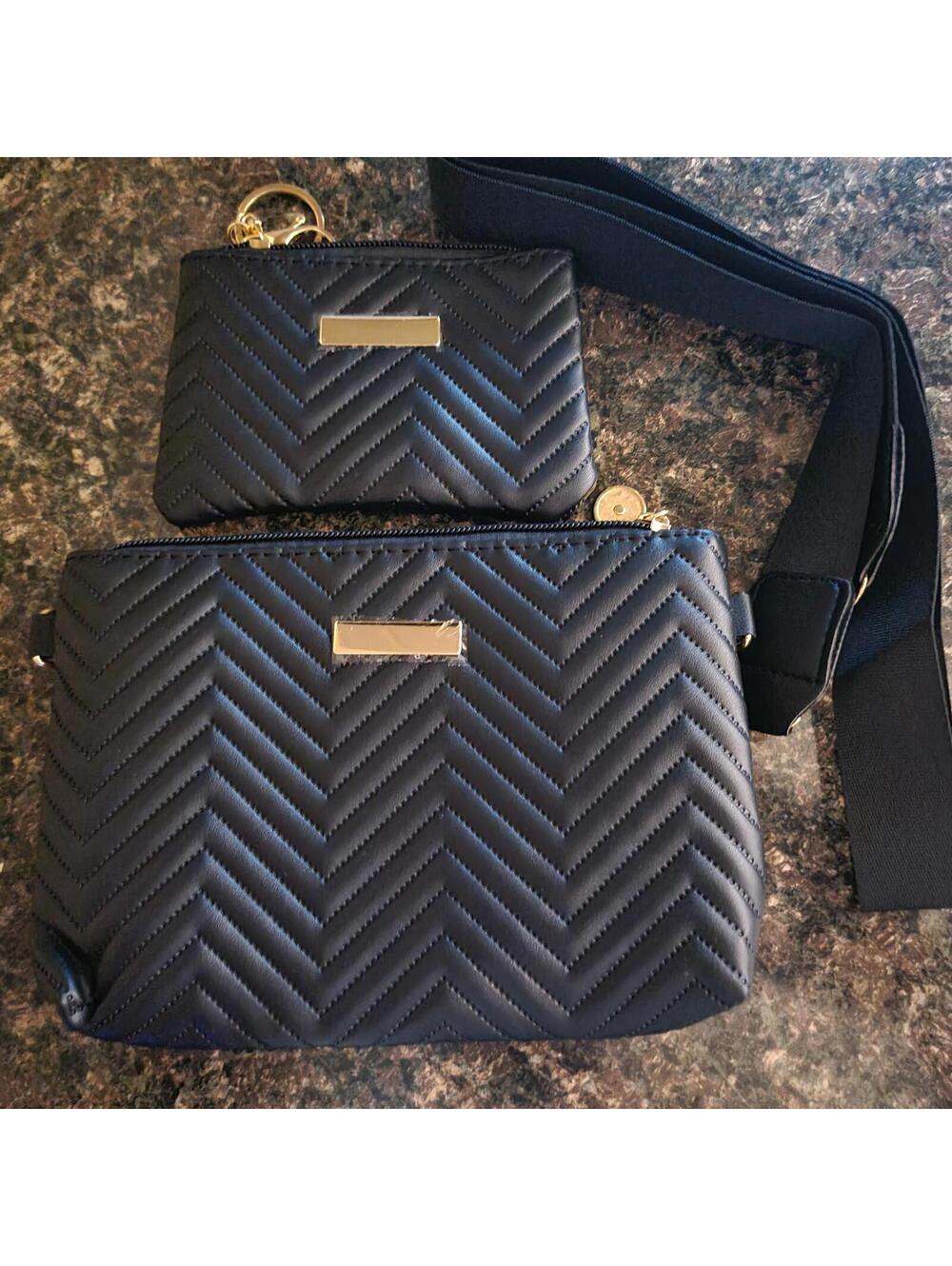 Black Quilted Crossbody Bag with Matching Coin Purse